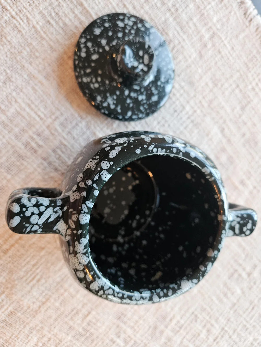 Rare Vintage Frankoma Pottery Dark Green Speckled Lidded Sugar Bowl